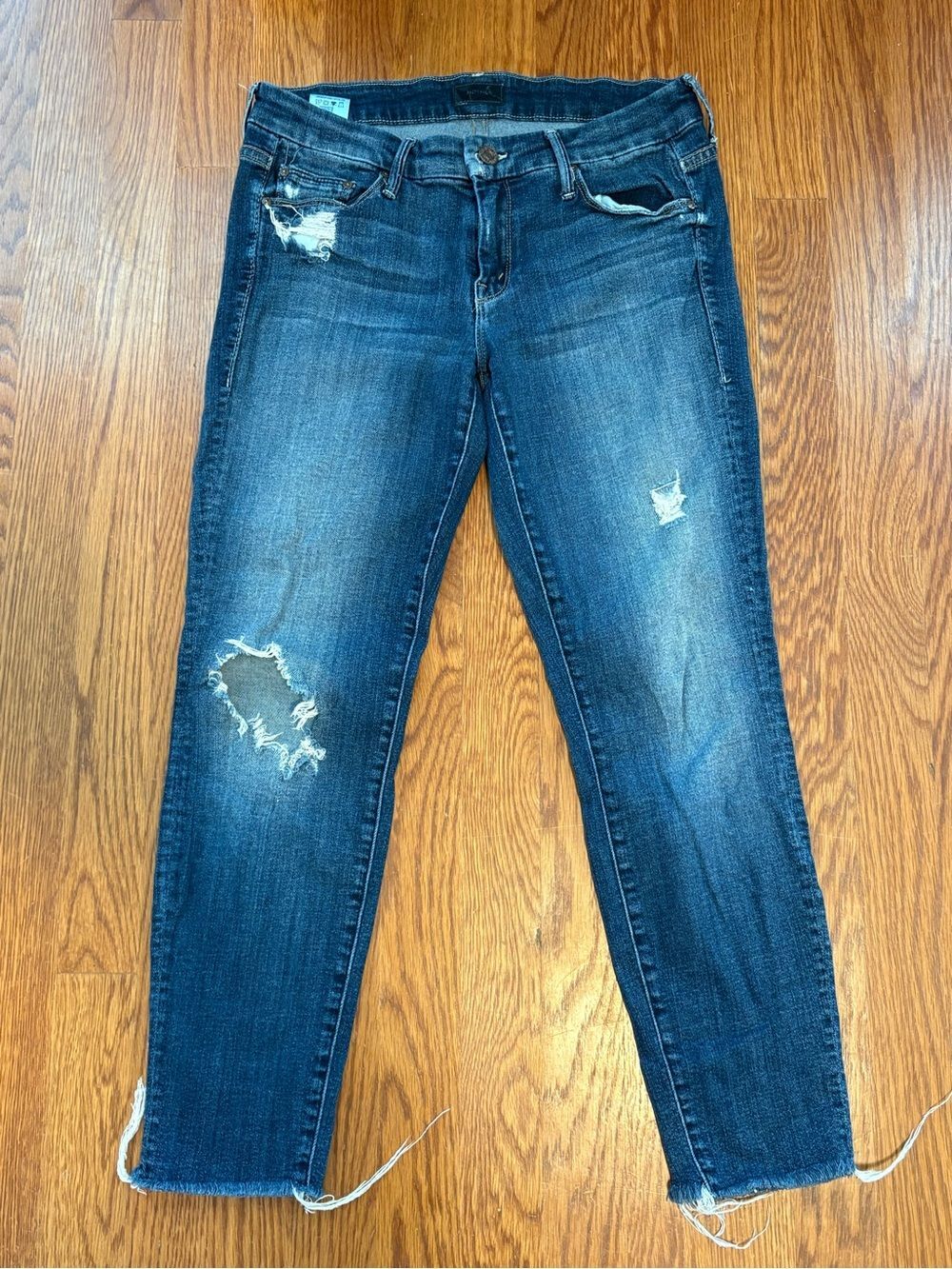 MOTHER The Looker Ankle Skinny Jeans Alley Cat Distressed Raw Hem Size 28 denim